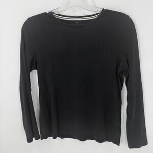 Talbots Black Long Sleeve Knit Top Womens L Crew Neck Classic Stretch Shirt